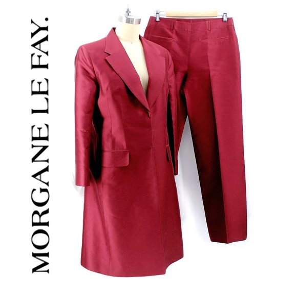 Morgane Le Fay Suit 2 PC Set Long Jacket Pants Silk Cotton Statement Piece 8 - Picture 1 of 16
